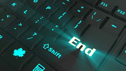 Pointing on blue glowing End key Stock Footage 100561795