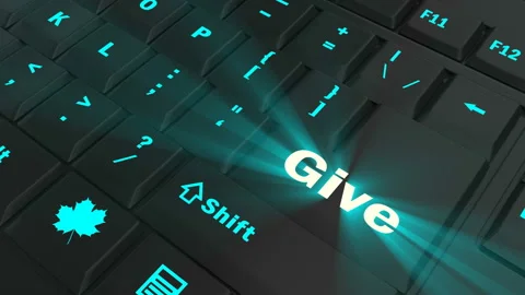 Pointing on blue glowing Give key Video stock 100607858
