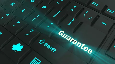 Pointing on blue glowing Guarantee key Video stock 100635717