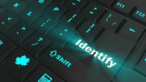 Pointing on blue glowing Identify key Stock Footage 100582307