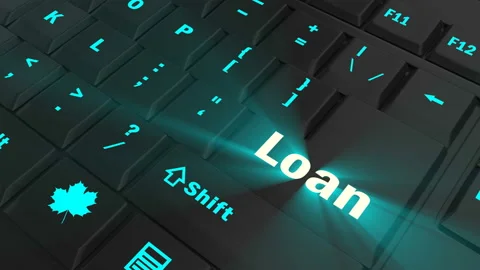 Pointing on blue glowing Loan key Stock Footage 100636614