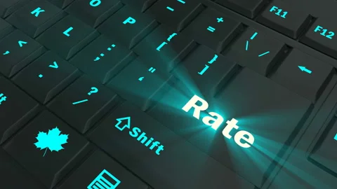 Pointing on blue glowing Rate key Stock Footage 100608931