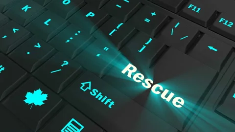 Pointing on blue glowing Rescue key Stock Footage 100582988