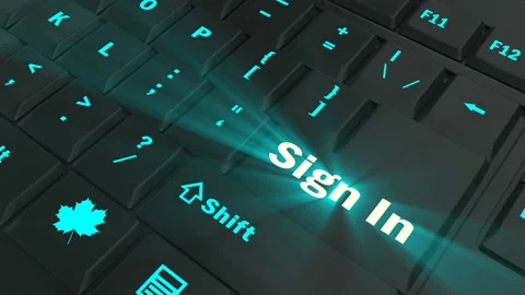 Pointing on blue glowing Sign In key Stock Footage 100609111