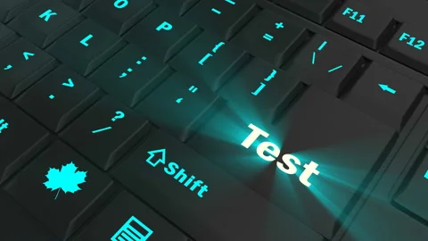 Pointing on blue glowing Test key Video stock 100583318