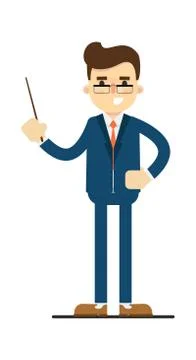 Pointing businessman with classroom pointer Stock Illustration