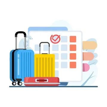 Pointing to calendar with check mark icon. Vacation date selection Stock Illustration