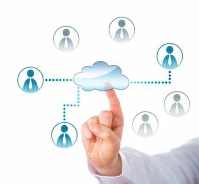 Pointing At Cloud Icon Linked To Office Workers Stock Illustration