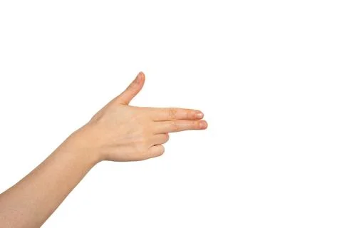 Pointing Finger Close Up Gesture on Plain White Background Minimalist Style Stock Photos