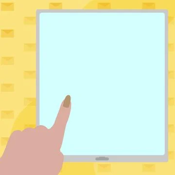 Pointing Finger Empty Screen Tablet Representing Planning Future Projects. Woman Illustrazione stock