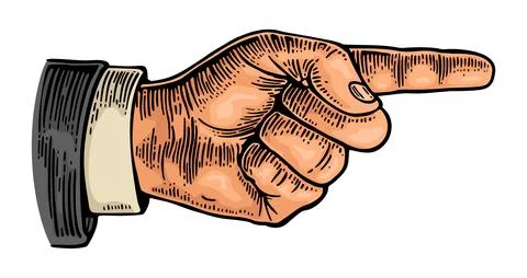 Pointing finger. Hand sign. Vector color vintage engraving Illustrazione stock