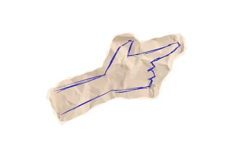 Pointing finger scribble drawing on crumpled craft cardboard torn piece for Stock Illustration