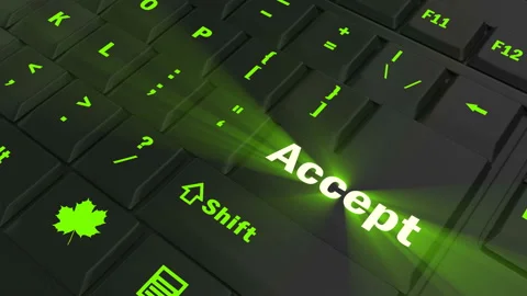 Pointing on green glowing Accept key Stock Footage 100607144