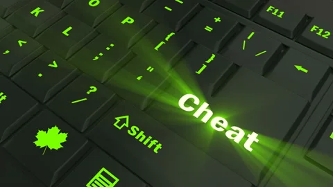 Pointing on green glowing Cheat key Stock Footage 100607621