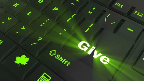 Pointing on green glowing Give key Stock Footage 100607880
