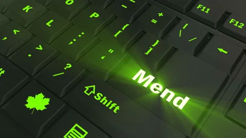 Pointing on green glowing Mend key Stock Footage 100608406