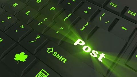 Pointing on green glowing Post key Stock Footage 100608599