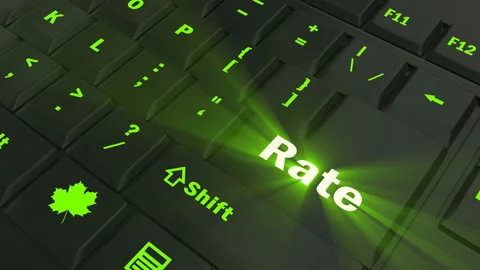 Pointing on green glowing Rate key Video stock 100608930