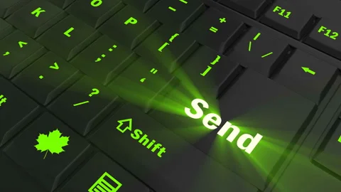 Pointing on green glowing Send key Stock Footage 100562218