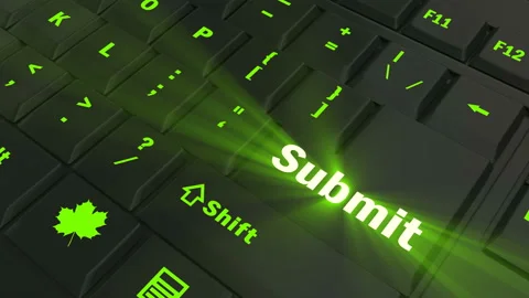 Pointing on green glowing Submit key Stock Footage 100562266