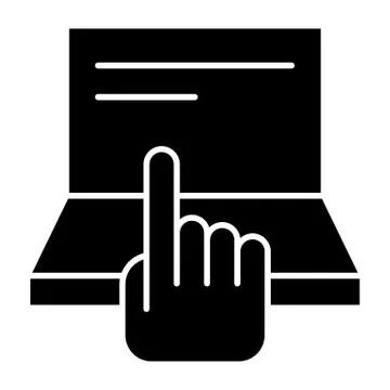 Pointing hand and laptop solid icon. Computer and hand vector illustration Stock Illustration