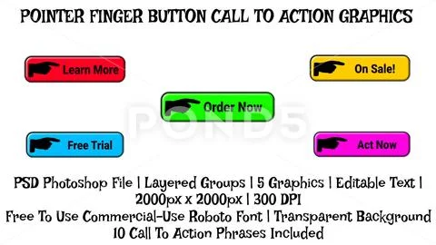 Pointing Hand Call To Action Icon Button, Video Creator Graphic, PSD Template PSD Template