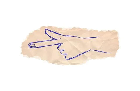 Pointing hand Collage element. Pointing finger scribble drawing on crumpled イラスト素材