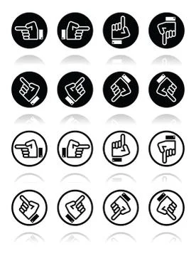 Pointing hand - up, down, across round icon vector Stock Illustration