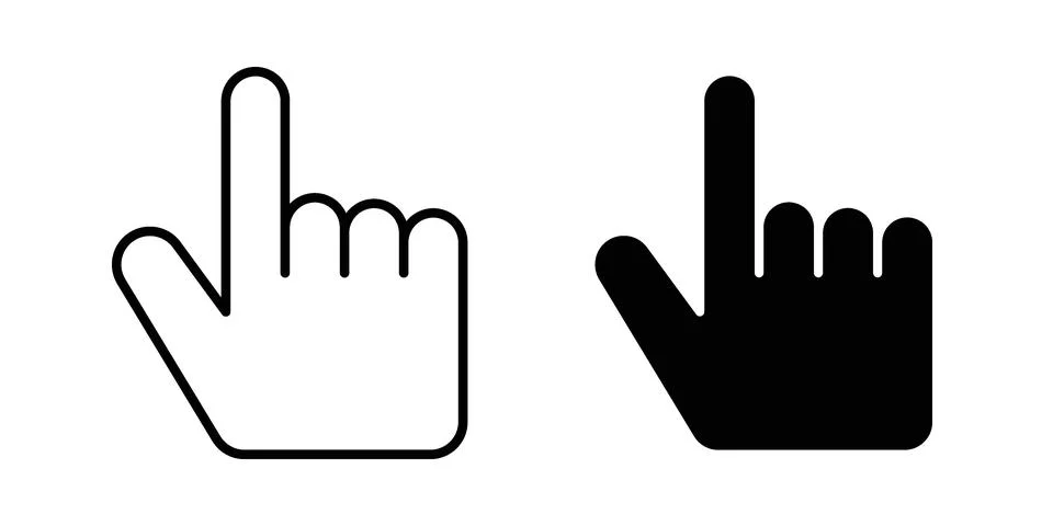 Pointing hand icon linear versions pack on white background Stock Illustration