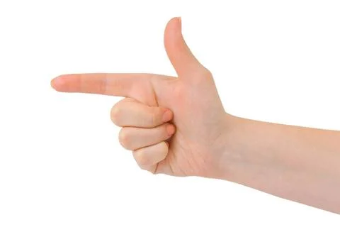 Pointing hand (or shooting) Pointing hand (or shooting) isolated on white ... Stock Photos