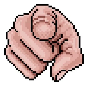 Pointing Hand Pixel Art 8 Bit Video Game Cartoon Stock Illustration