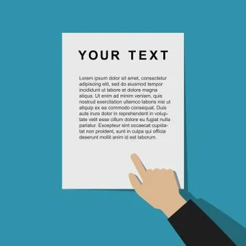 Pointing hand with template document Stock Illustration