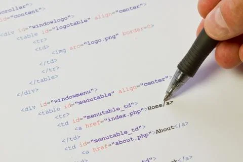 Pointing on html code Stockfoto's