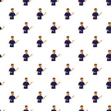 Pointing man illustration seamless pattern on white background 스톡 일러스트