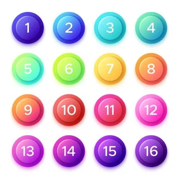 Pointing number on gradient bullet button icon. Colorful 3D circle buttons .. Stock Illustration