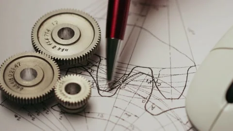Pointing with a pen at gear drawing Vidéo 231754509