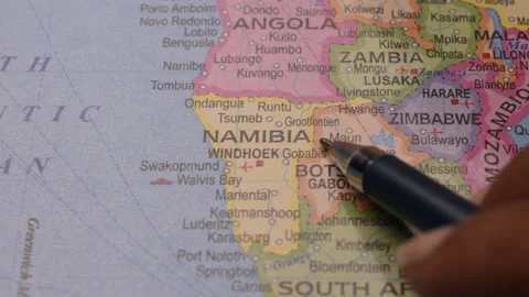 Pointing Pen Highlighting Country Namibia on World Map Stock Footage 326868408