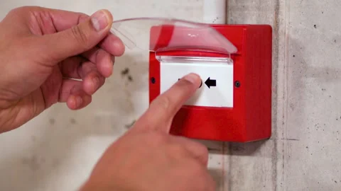 Pointing at red fire alarm Video stock 231515668