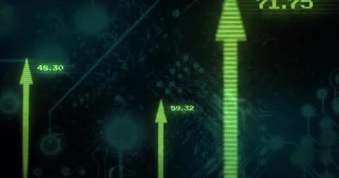 Pointing right-side glowing green arrow displaying values on panel with circuit 스톡 일러스트