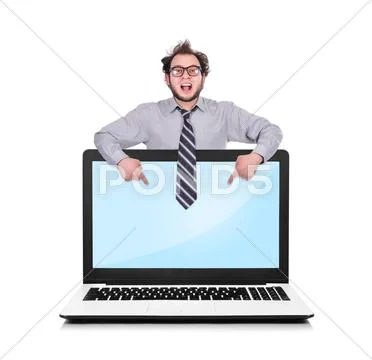 Pointing to screen laptop Stock Photos