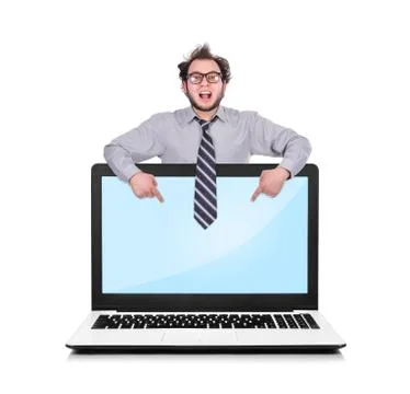 Pointing to screen  laptop Stock Photos