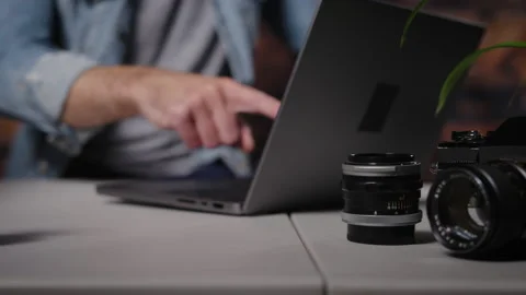 Pointing at work laptop 스톡 동영상 217514054