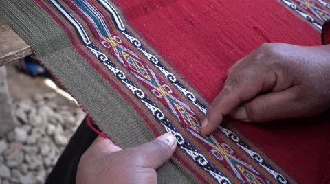 Pointing At Woven Inca Design Stock-Footage 68780121