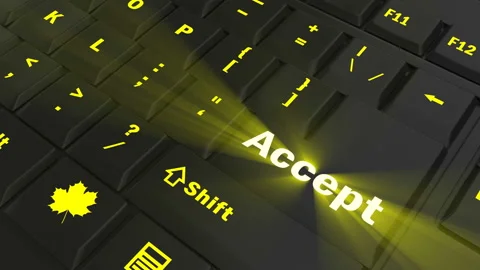 Pointing on yellow glowing Accept key Stock Footage 100607069