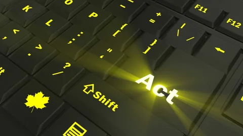 Pointing on yellow glowing Act key Stock Footage 100581394