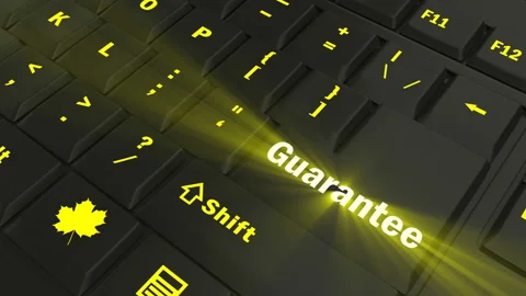 Pointing on yellow glowing Guarantee key Stock Footage 100635715