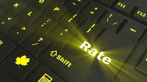 Pointing on yellow glowing Rate key Stock Footage 100608927