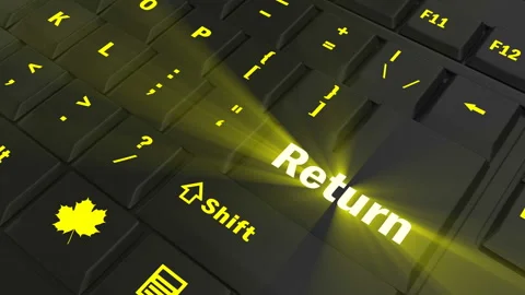 Pointing on yellow glowing Return key Stock Footage 100562100