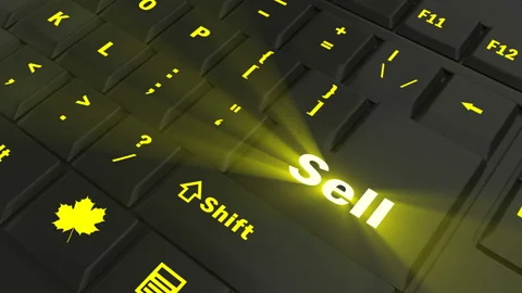 Pointing on yellow glowing Sell key Video stock 100609046