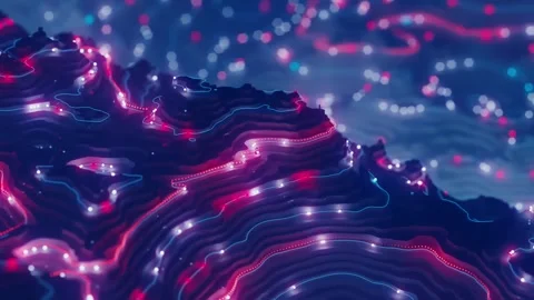 A points are moving on shining tortuous lines forms abstract pattern Stock Footage 266428192